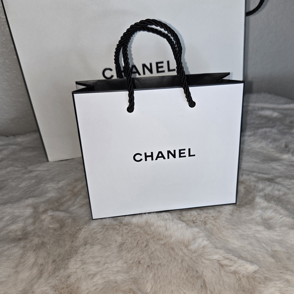 Chanel White and Black Shopping Bag Mini Size ( See Photos For Measurements)